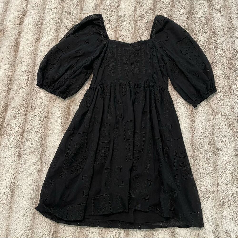 New Johnny Was Ella Black Embroidered Poof Sleeve Babydoll Dress - Picture 5 of 7